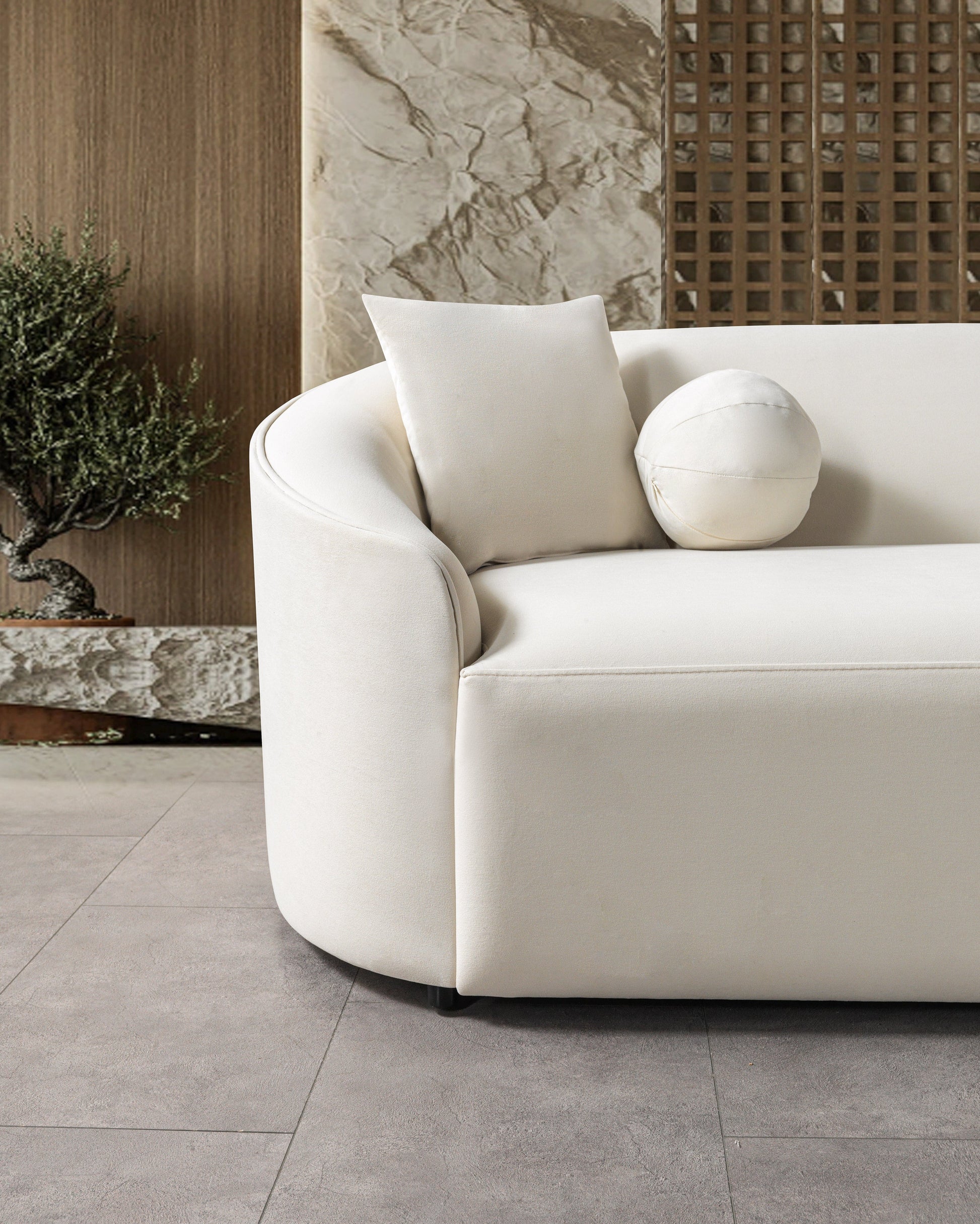 Cloe Ivory Velvet Curved 134" RAF Sectional