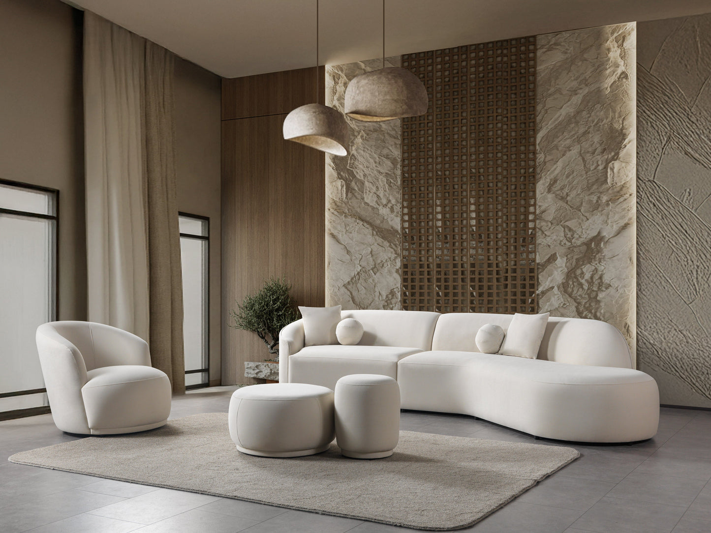 Cloe Ivory Velvet Curved 134" RAF Sectional