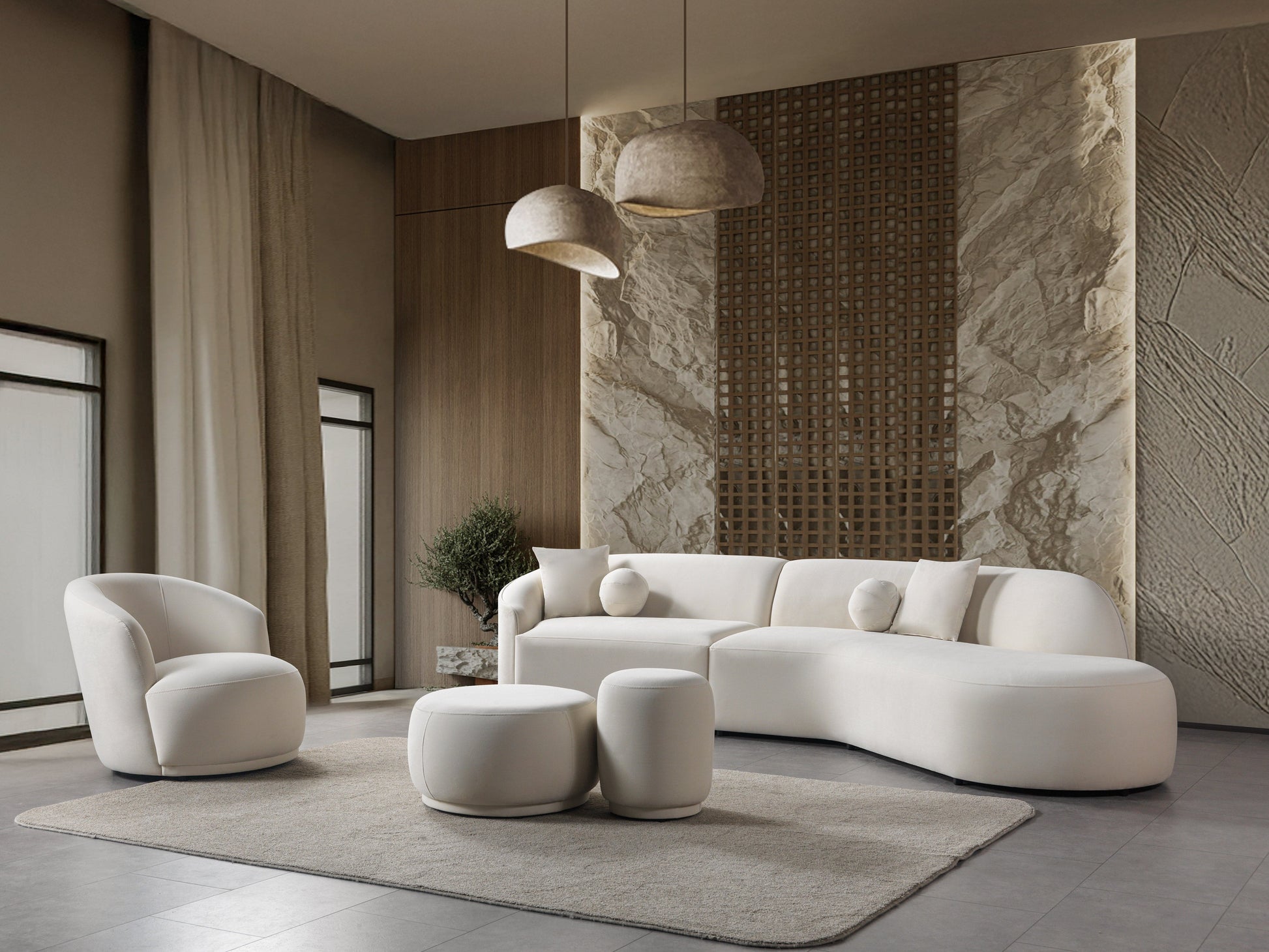 Cloe Ivory Velvet Curved 134" RAF Sectional