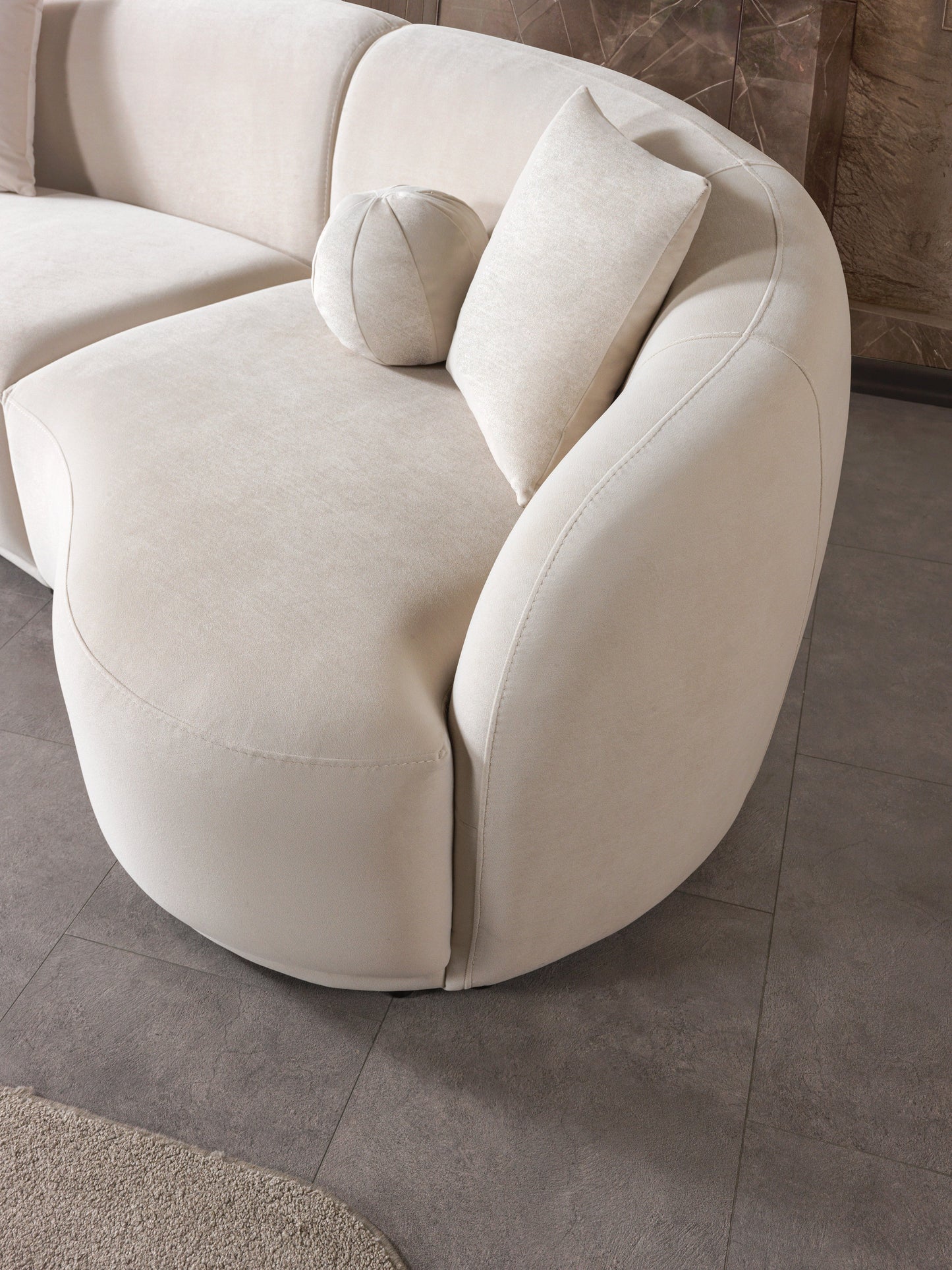 Bonita Ivory Velvet 3-Piece Curved 138" Sectional