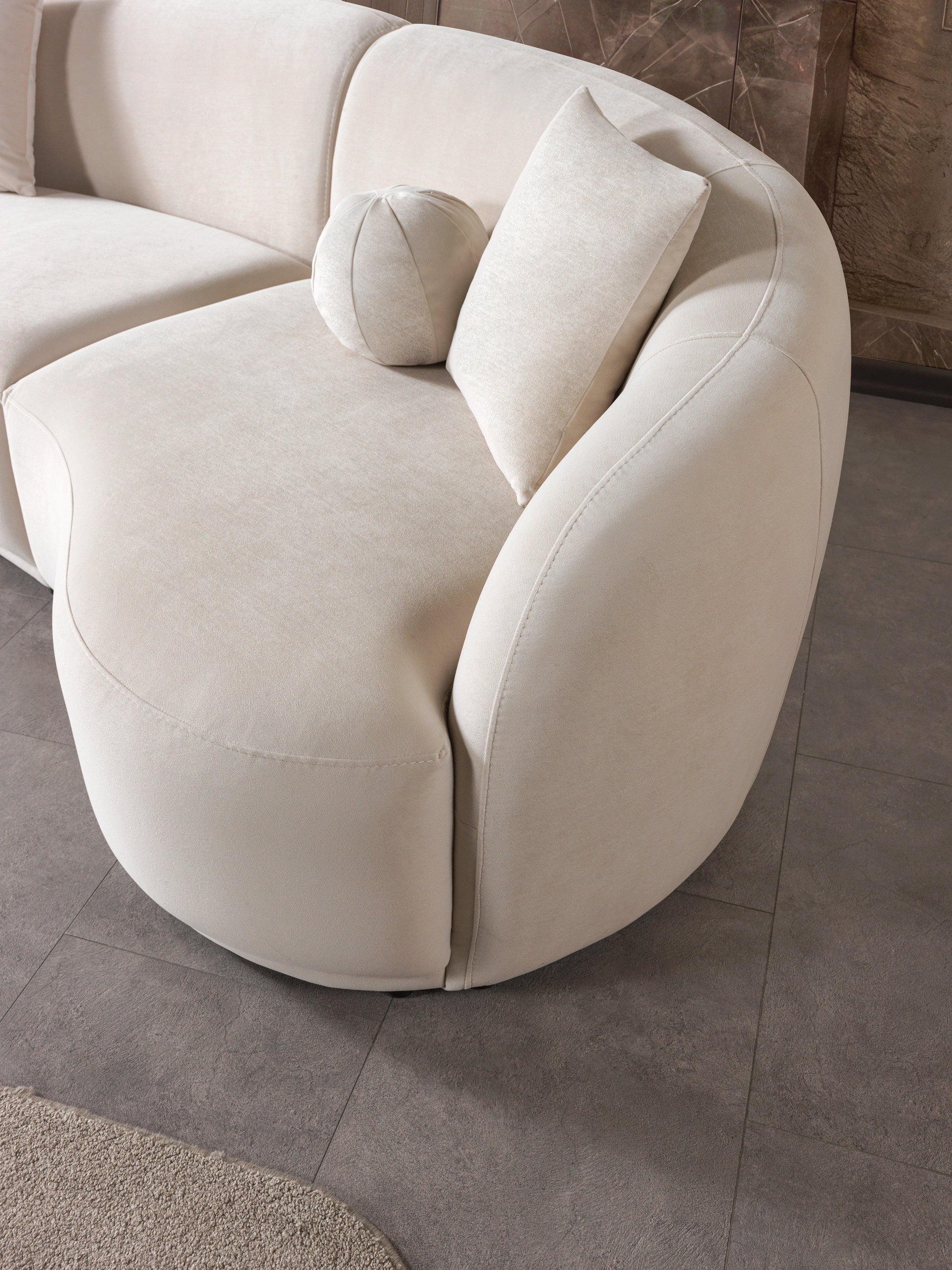 Bonita Ivory Velvet 3-Piece Curved 138" Sectional
