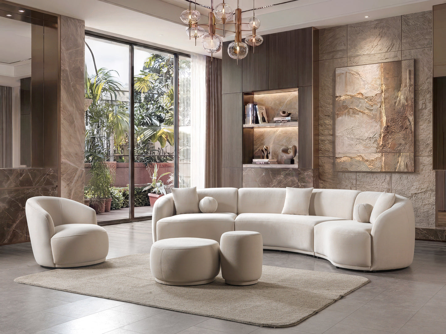 Bonita Ivory Velvet 3-Piece Curved 138" Sectional
