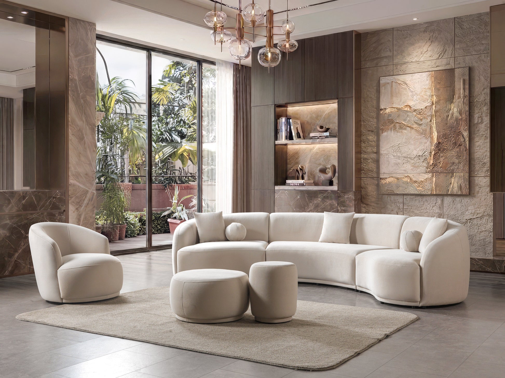Bonita Ivory Velvet 3-Piece Curved 138" Sectional