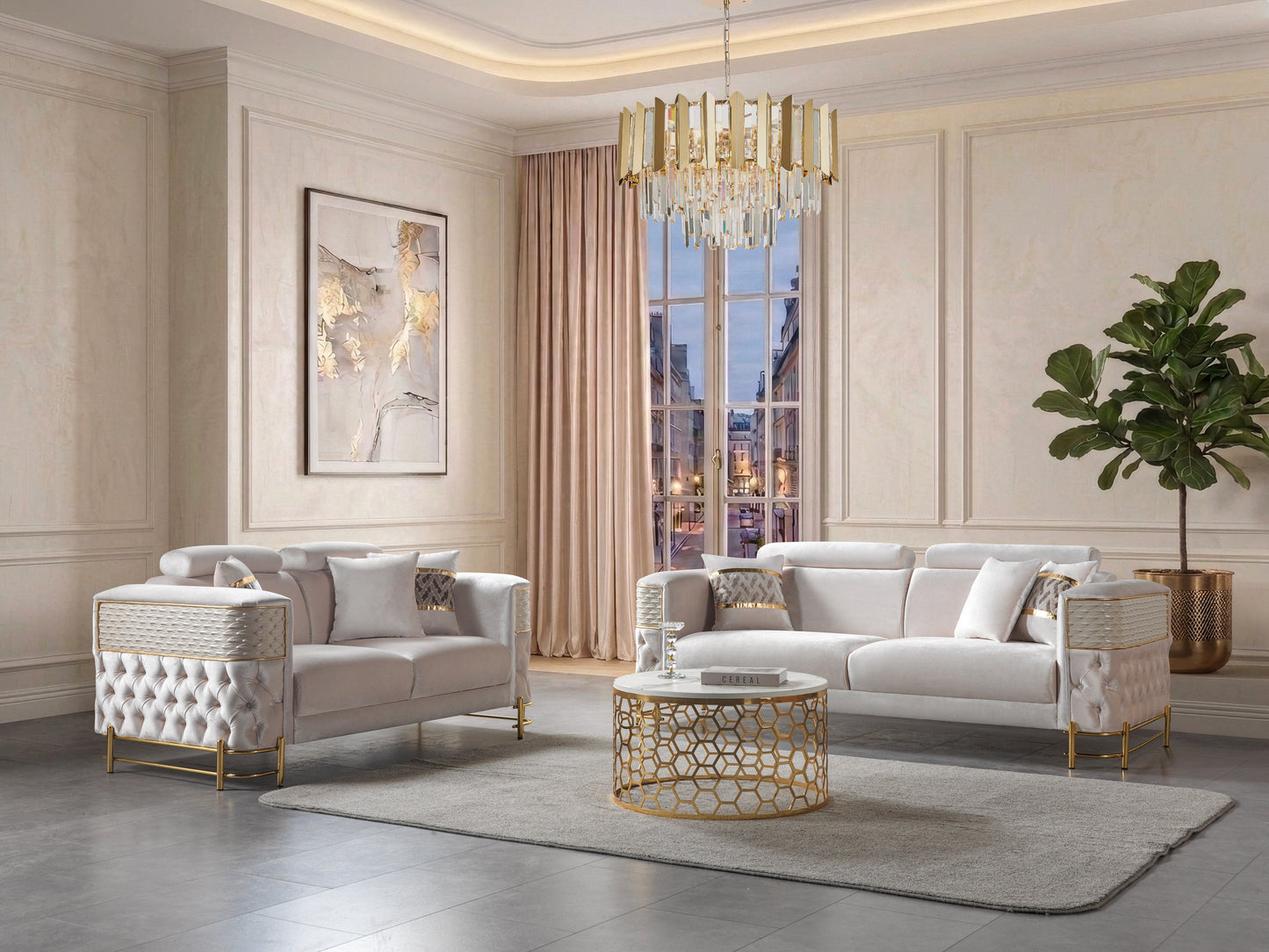 Fabiana Ivory Velvet Loveseat
