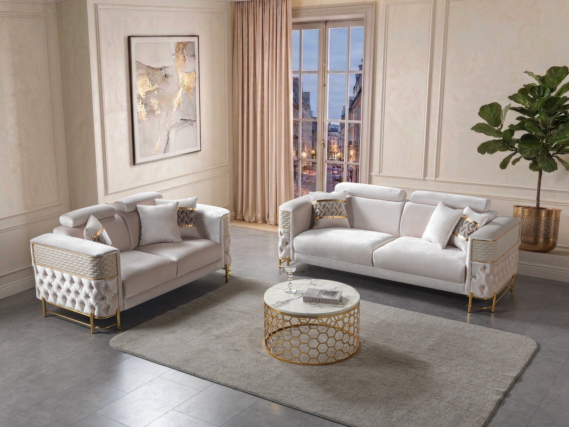 Fabiana Ivory Velvet Loveseat