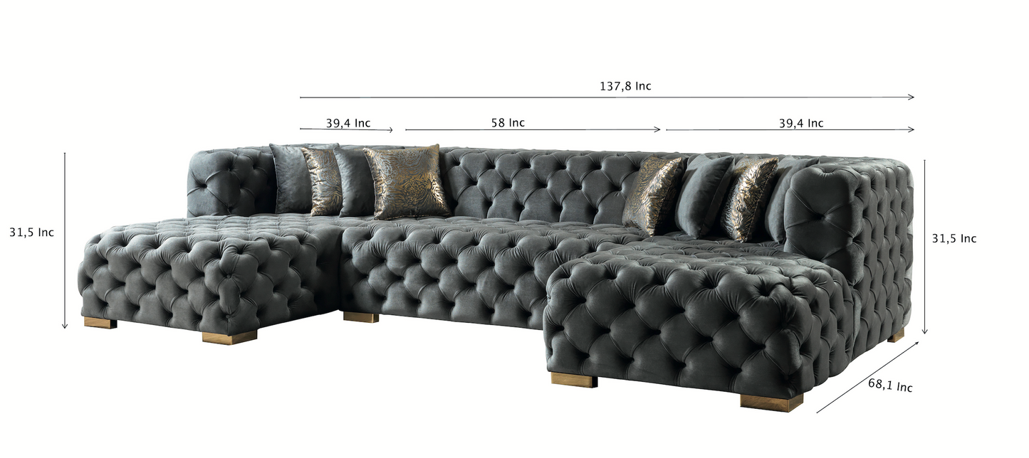 Neva Gray Velvet Double Chaise 138" Sectional