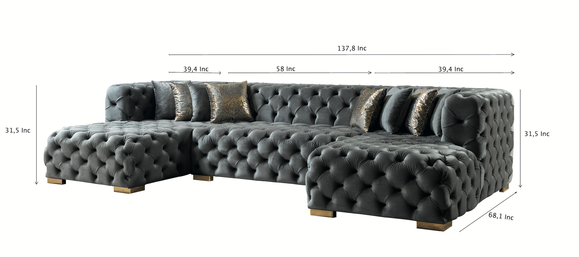 Neva Gray Velvet Double Chaise 138" Sectional