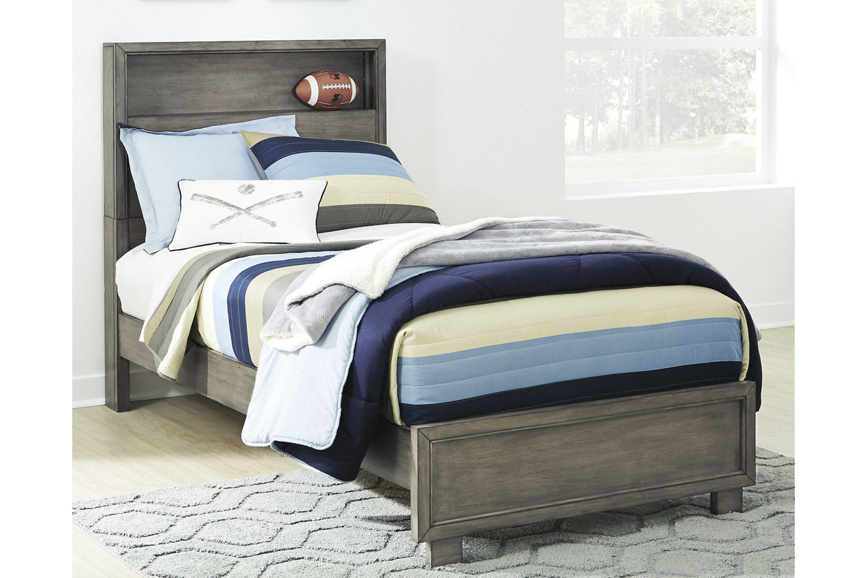Arnett Gray Twin Bookcase Panel Bed