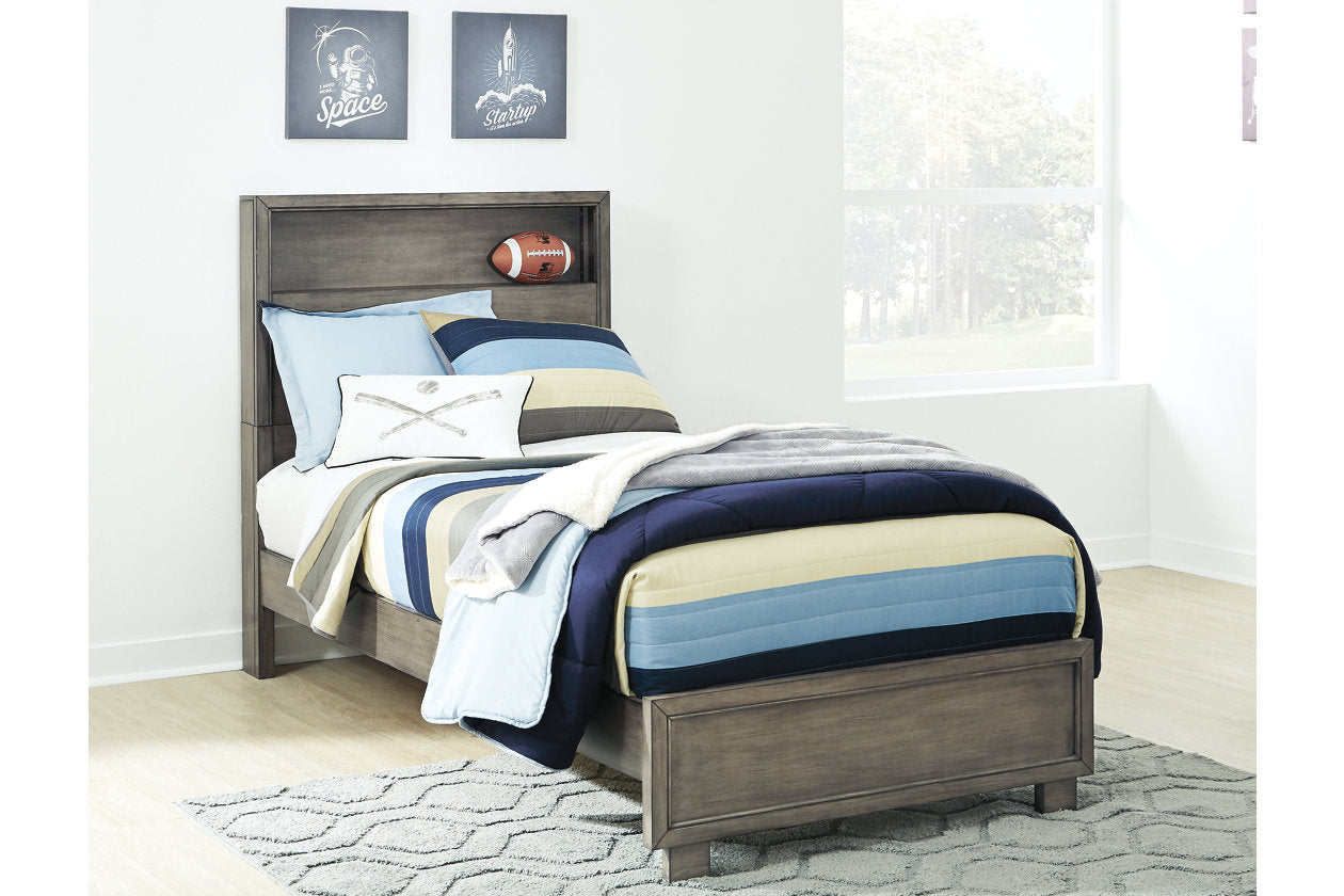 Arnett Gray Twin Bookcase Panel Bed