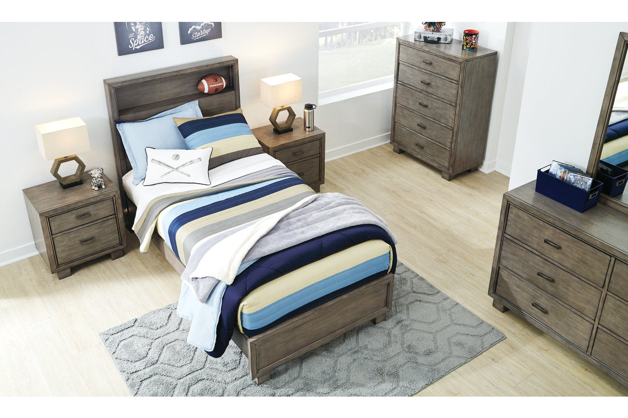 Arnett Gray Twin Bookcase Panel Bed