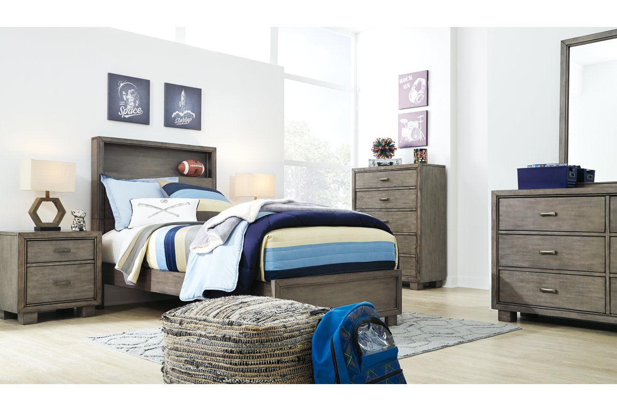 Arnett Gray Twin Bookcase Panel Bed
