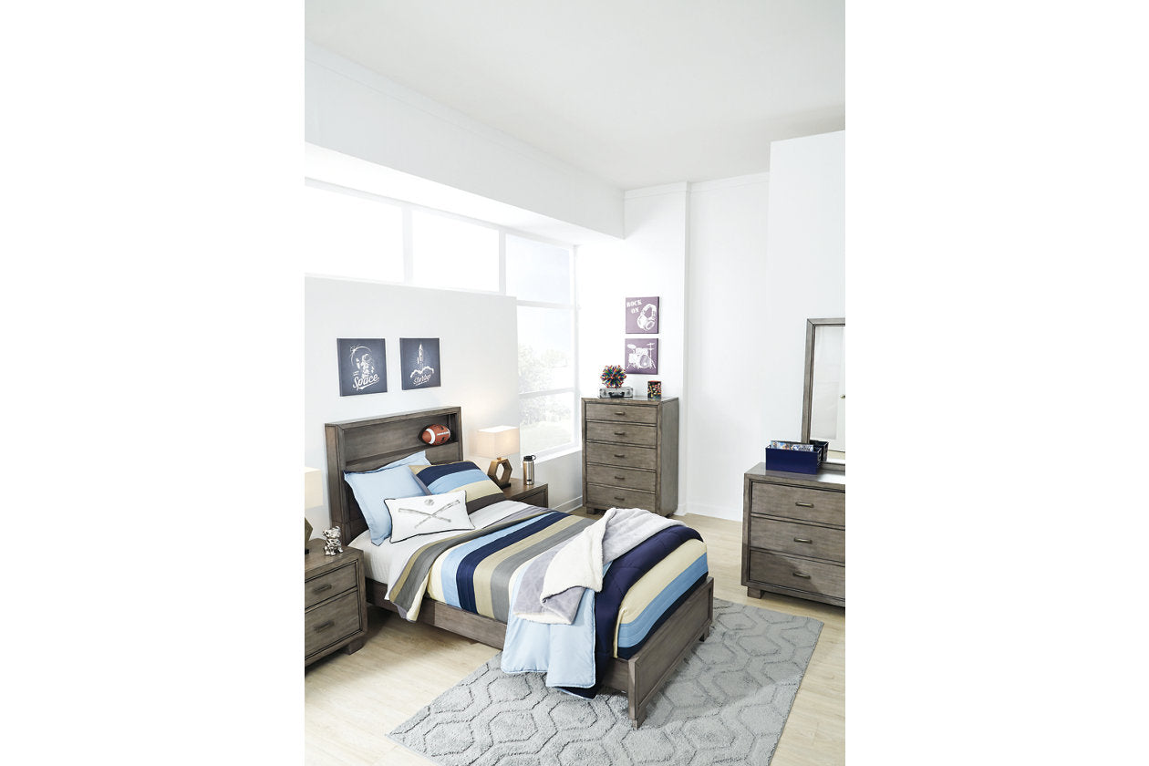 Arnett Gray Twin Bookcase Panel Bed