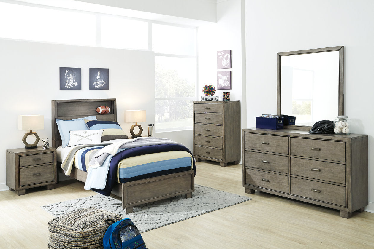 Arnett Gray Twin Bookcase Panel Bed