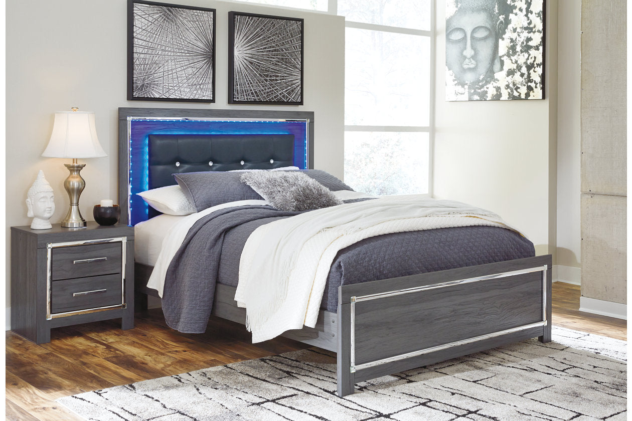Lodanna Gray Queen LED Upholstered Panel Bed