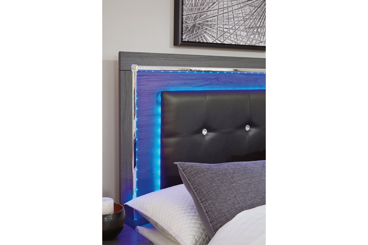 Lodanna Gray Queen LED Upholstered Panel Bed