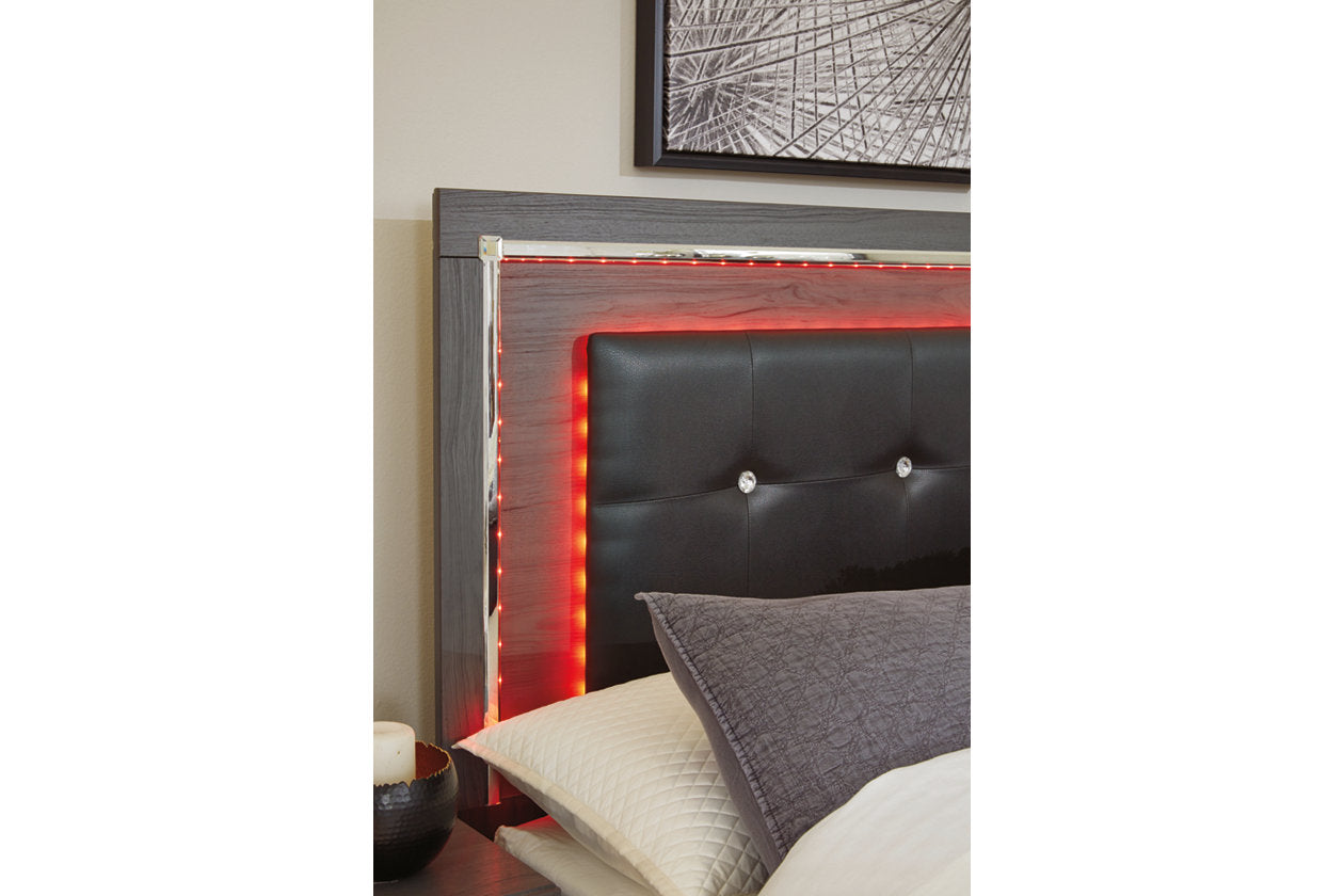 Lodanna Gray Queen LED Upholstered Panel Bed