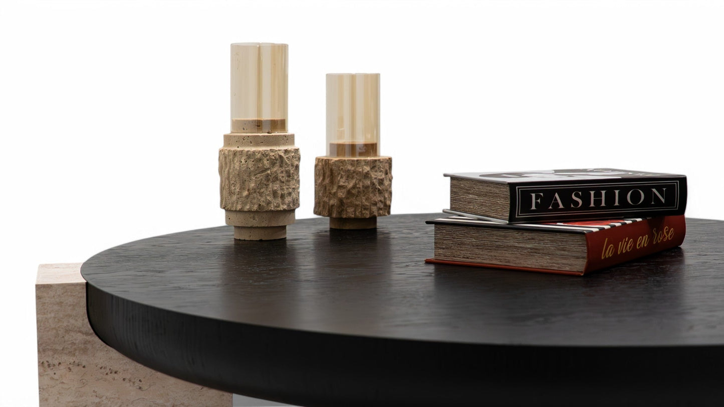 674 Black-Travertine Coffee with End Table