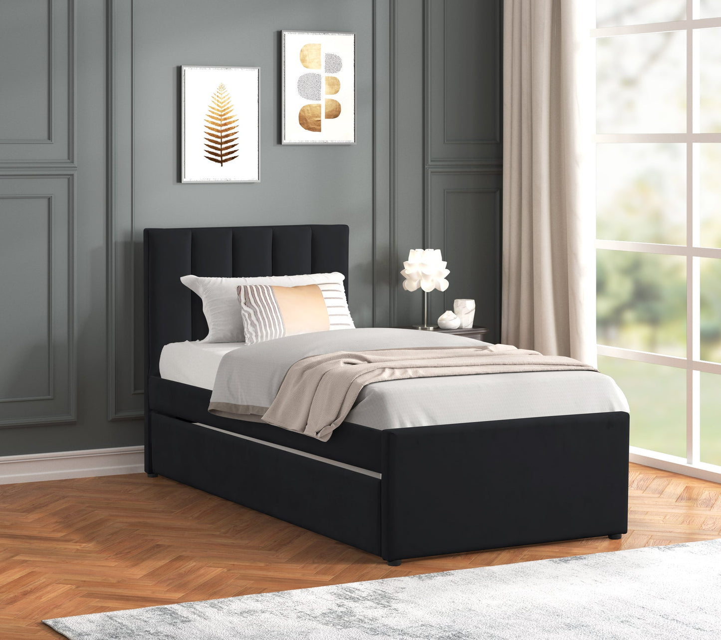 MAYA - Black Twin, Full Platform Bed w/ Trundle