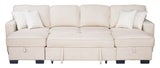 Sahara Beige - Double Storage Chaise Sectional w/ Drop Down Cupholders