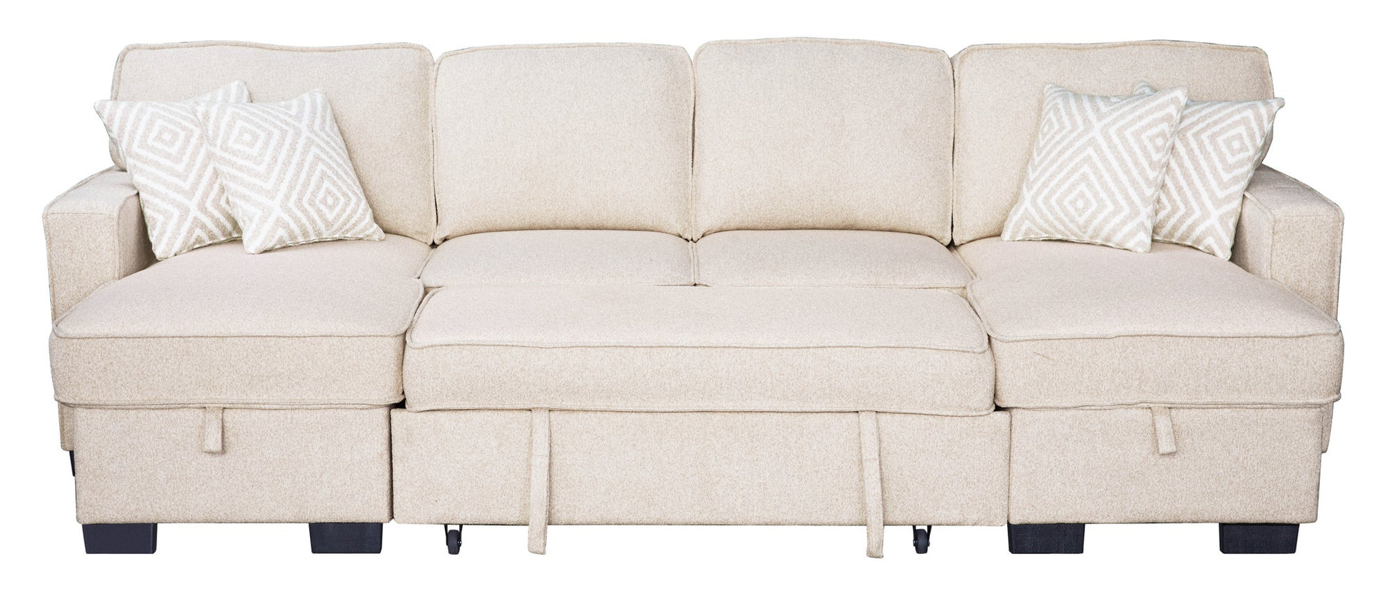 Sahara Beige - Double Storage Chaise Sectional w/ Drop Down Cupholders