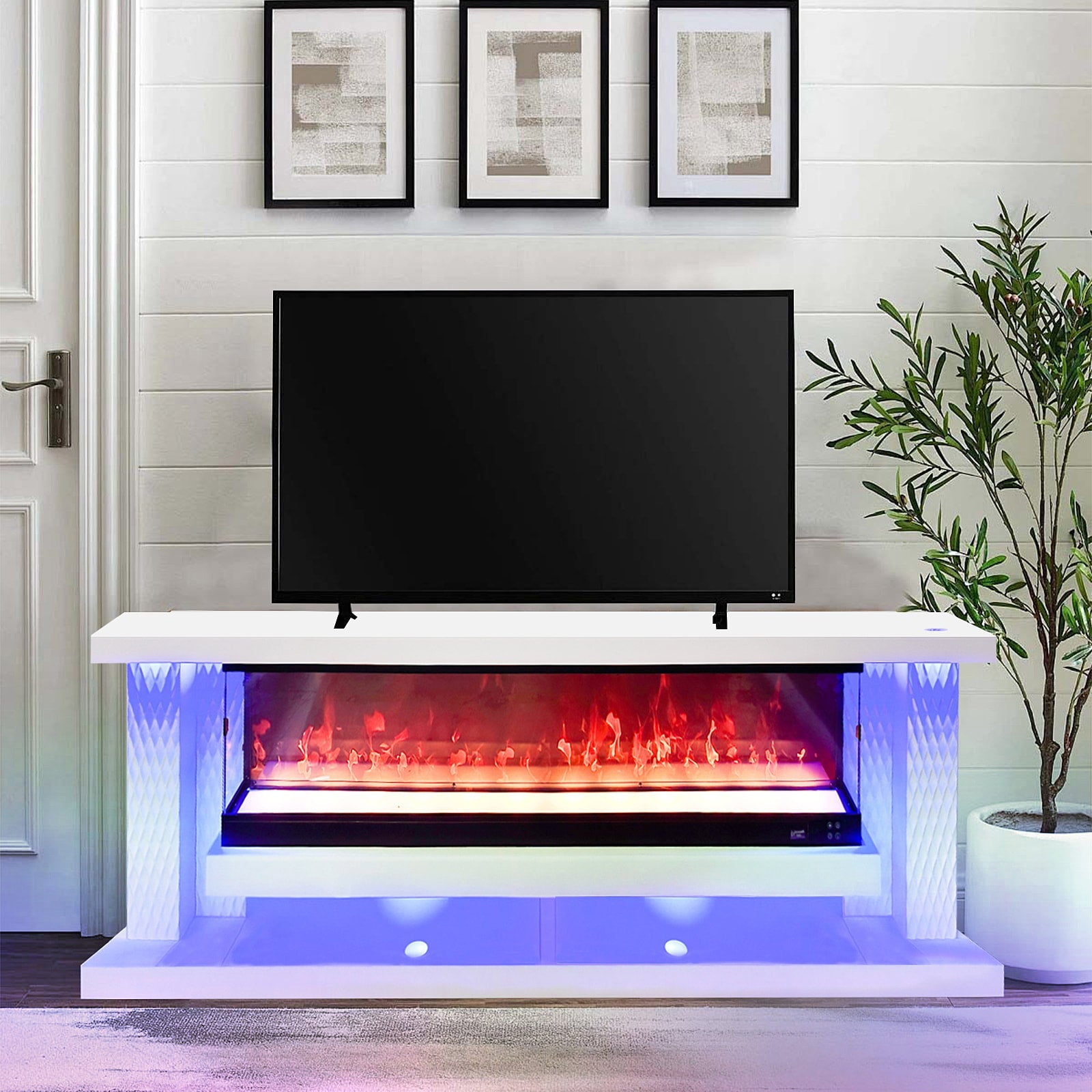 A87 TV STAND W/FIREPLACE 71" (WHITE) ( 1 LEFT)