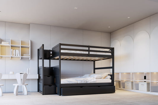 BB52 FULL/FULL Bunk Bed w/Twin Trundle + Staircase Storage