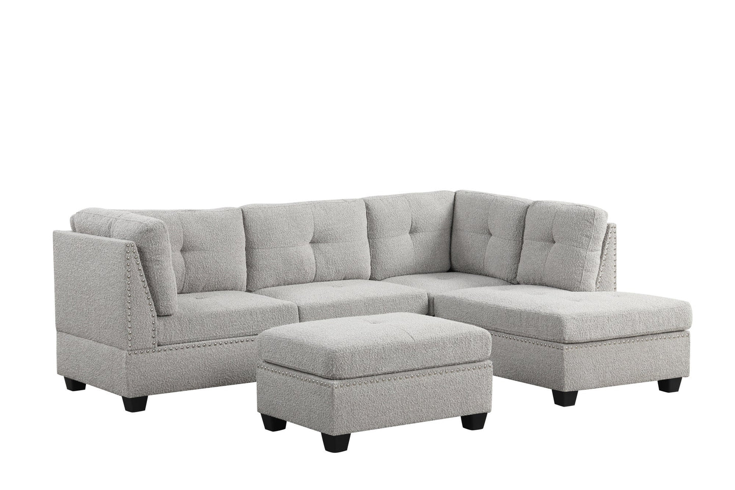 Sienna Boucle Gray Sectional + Ottoman Set
