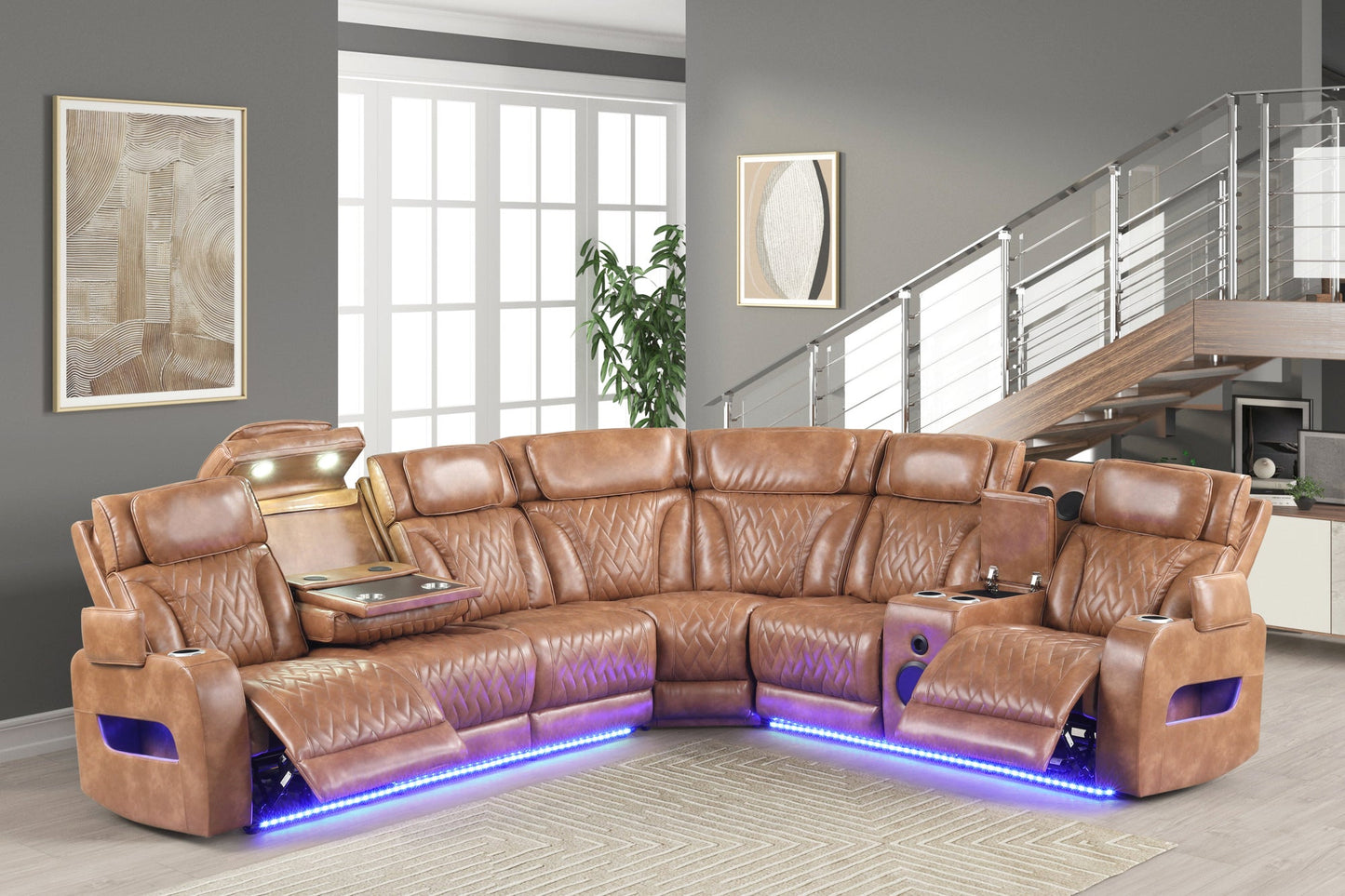 Barcelona Brown Power Reclining Sectional (Power Headrests)