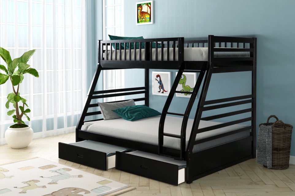 HH22 Twin Over Full + 2 Drawers Bunk Bed  (BLACK) *DISCONTINUED*